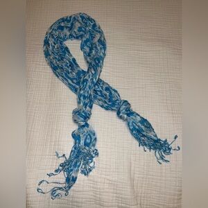 Blue and White Patterned Scarf